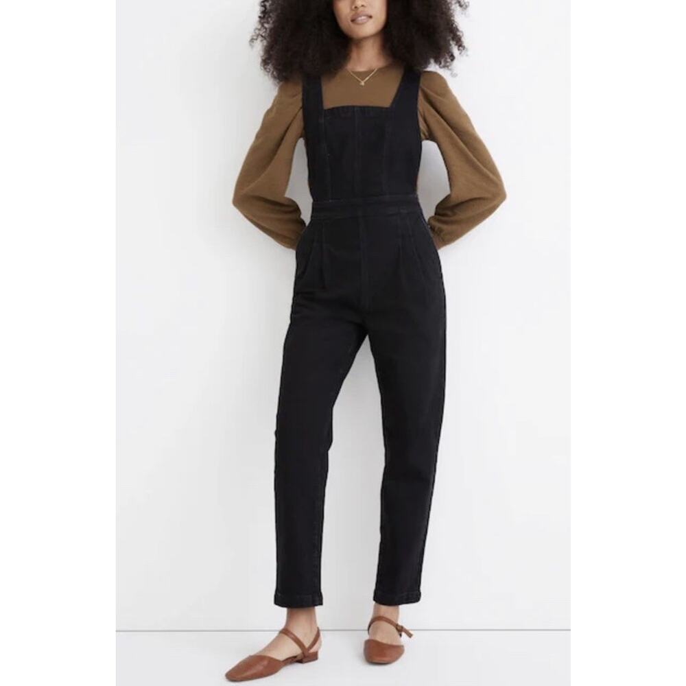 Madewell Denim Crossback Jumpsuit Overalls Womens 6 Black Pockets Casual NWT